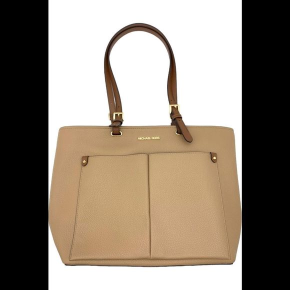 Michael Kors Jet Set MD Pebble Leather Pocket Tote Bag Camel Combo - Picture 1 of 3